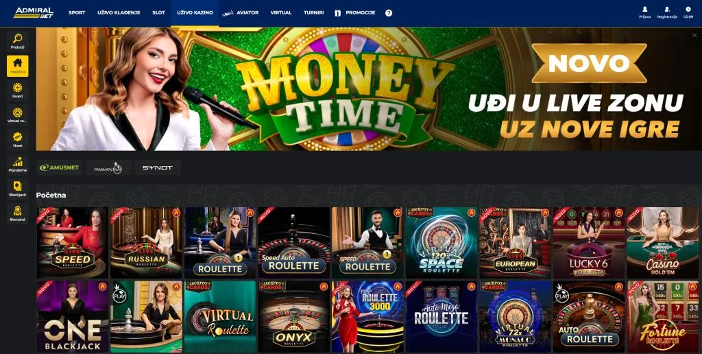 AdmiralBet live casino BiH, blackjack rulet baccarat sa dilerima na bosanskom