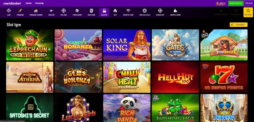 Meridian Bet slot katalog sa provajderima i jackpot slotovima