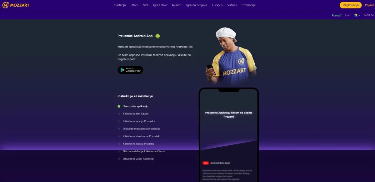 Mozzart mobilna aplikacija za Android