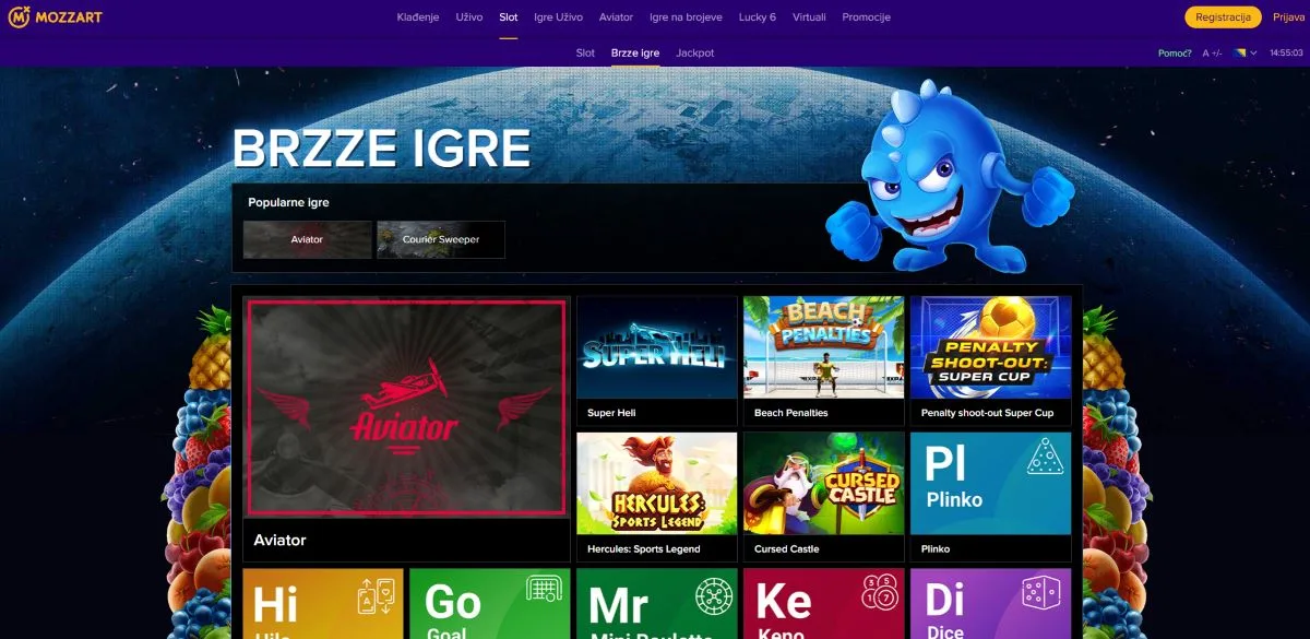 Aviator crash igra na Mozzart platformi sa grafikonom množioca