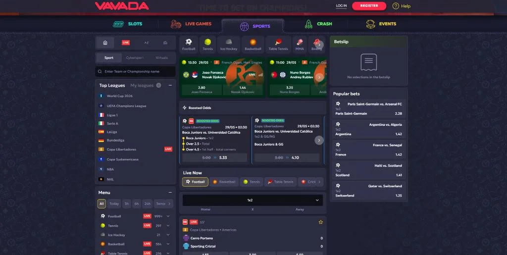 Vavada sportsko klađenje, fudbal i košarka kvote