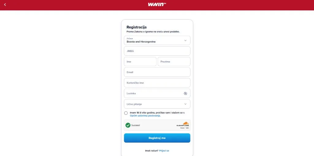 WWIN registracija novog naloga sa verifikacijom identiteta
